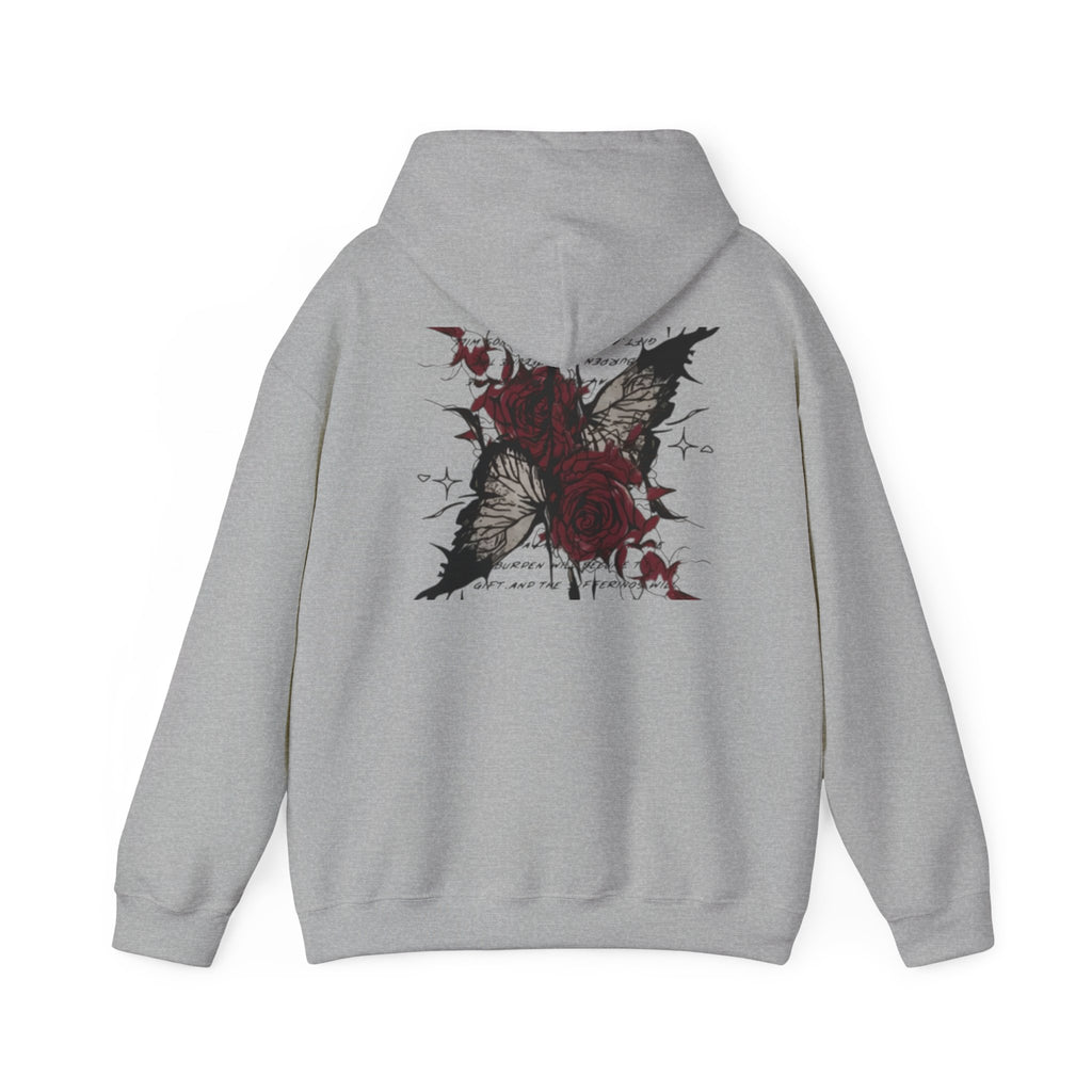 Rose & Wings Hoodie — Gothic Red Rose Skull Graphic Sweatshirt