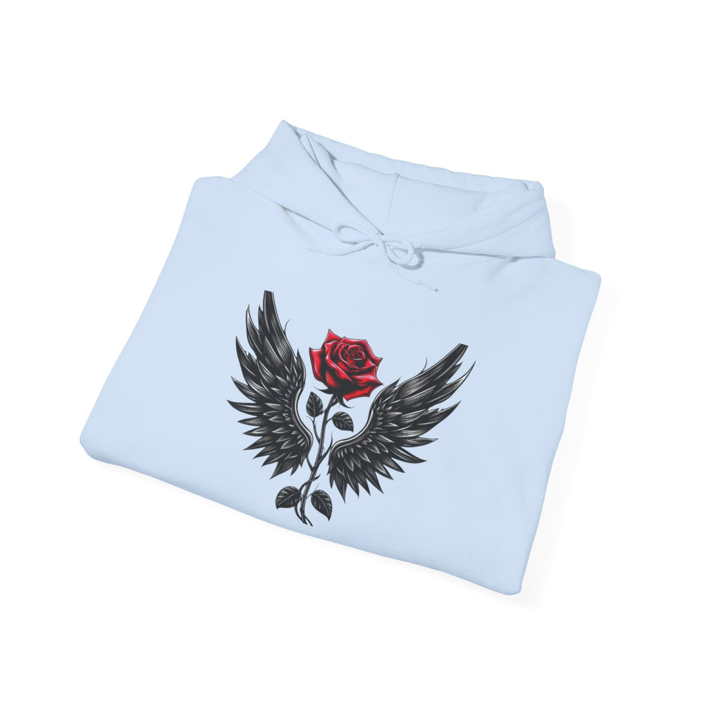 Rose & Wings Hoodie — Gothic Red Rose Skull Graphic Sweatshirt