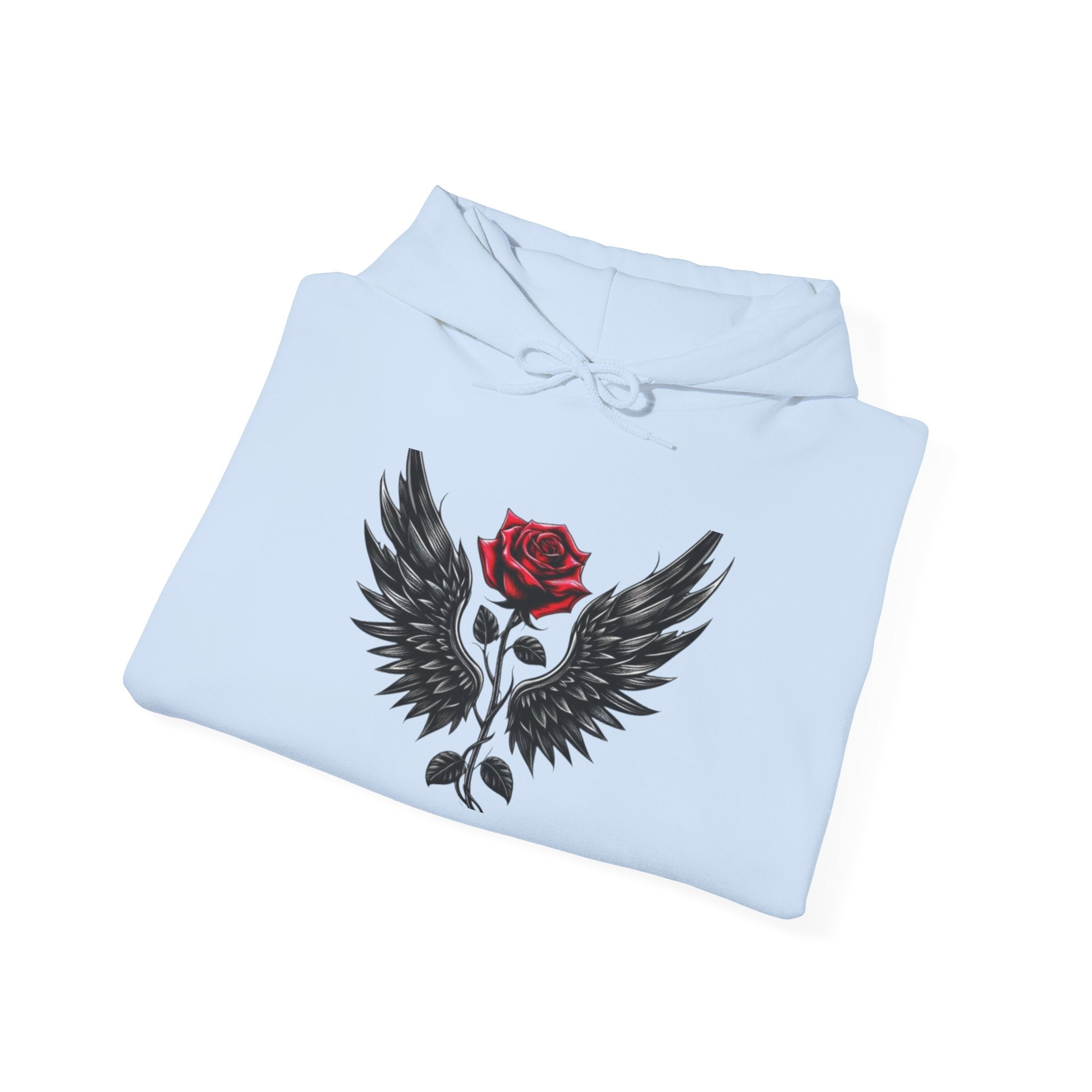 Rose & Wings Hoodie — Gothic Red Rose Skull Graphic Sweatshirt