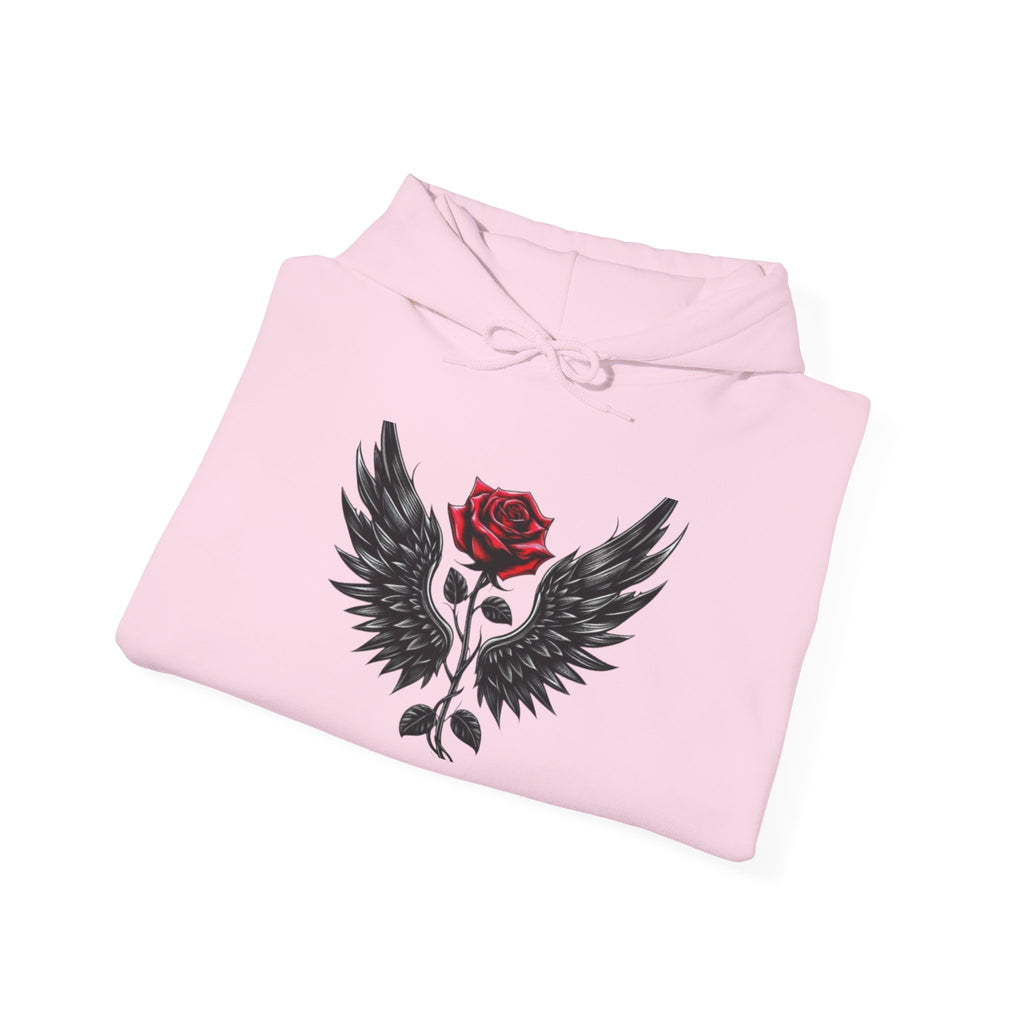 Rose & Wings Hoodie — Gothic Red Rose Skull Graphic Sweatshirt