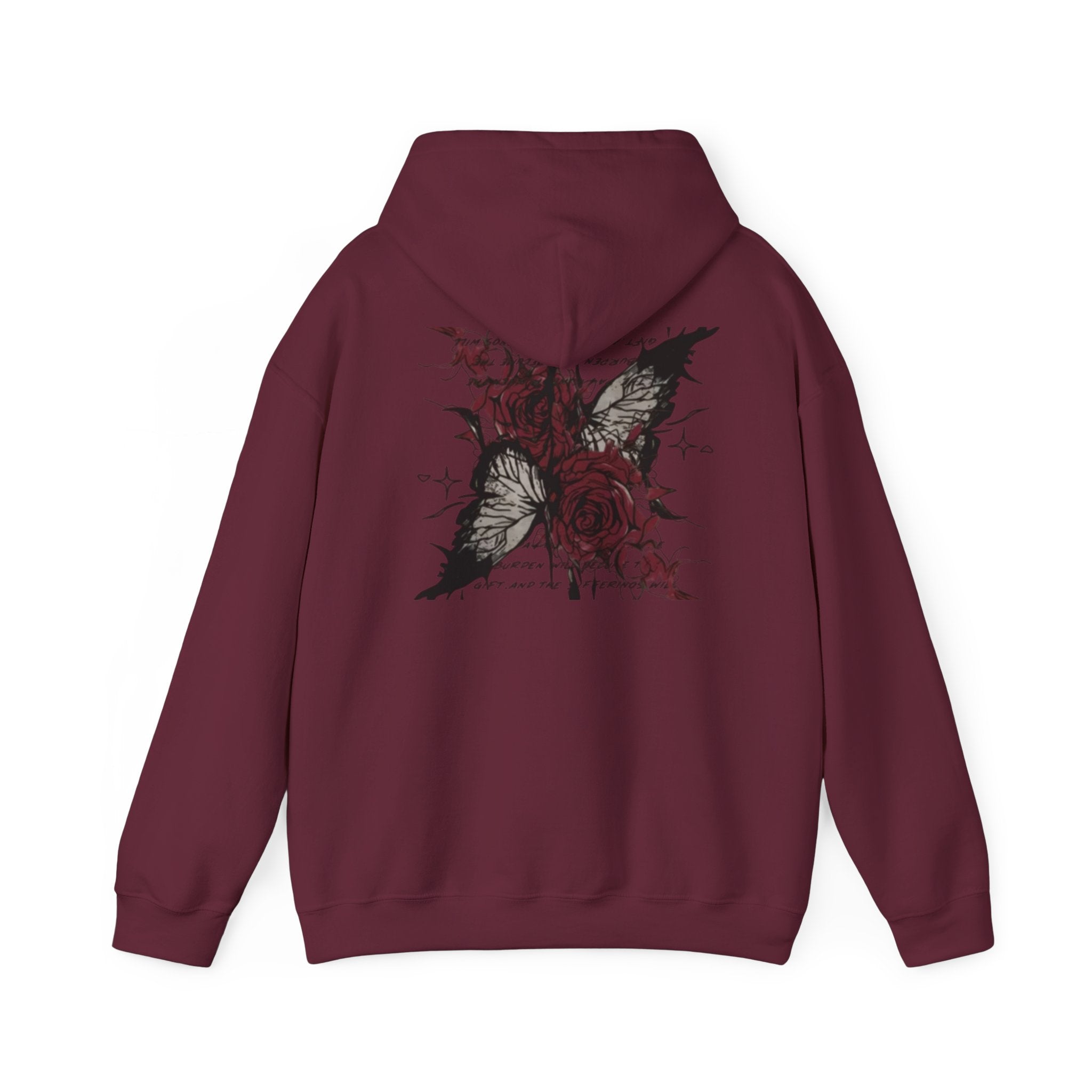 Rose & Wings Hoodie — Gothic Red Rose Skull Graphic Sweatshirt
