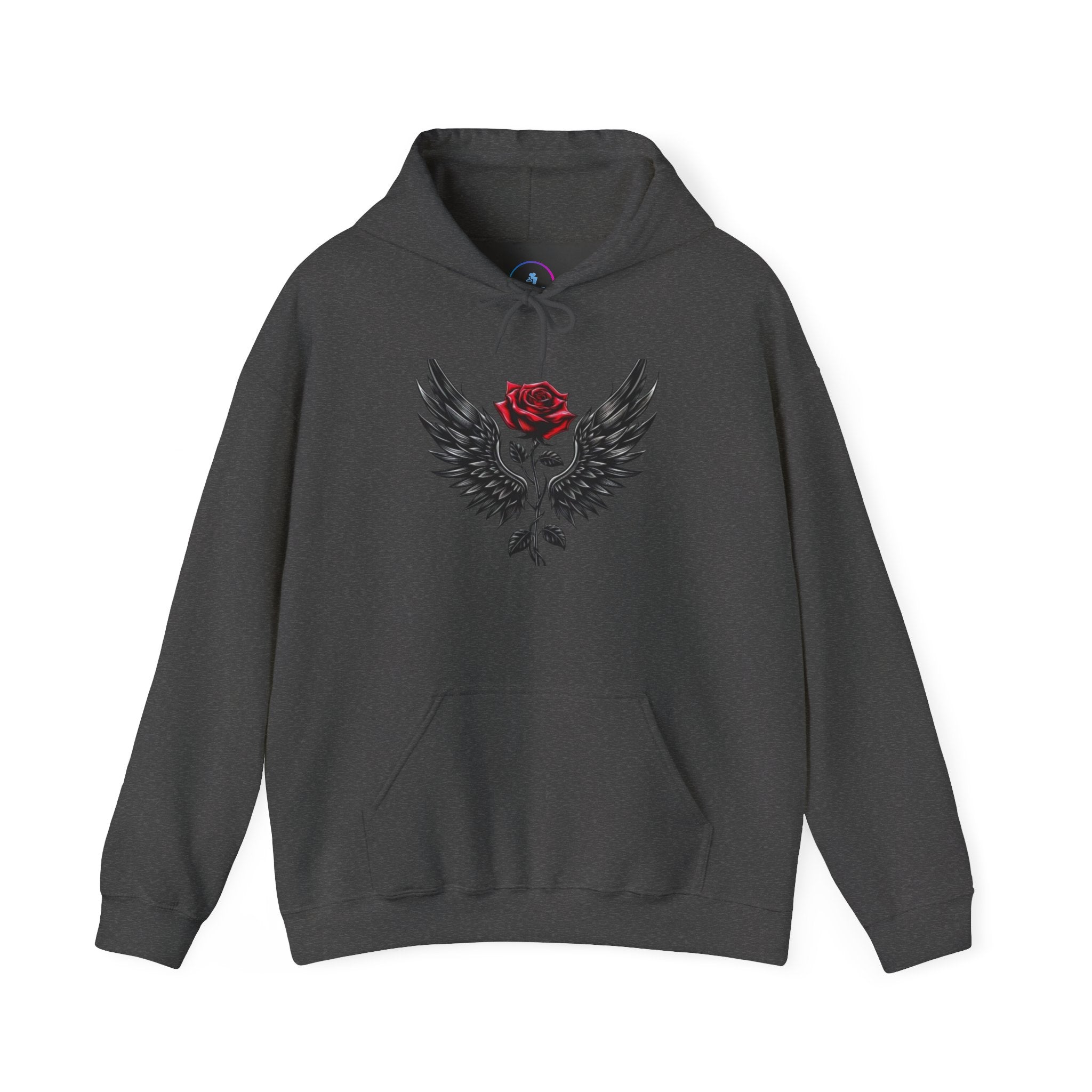 Rose & Wings Hoodie — Gothic Red Rose Skull Graphic Sweatshirt