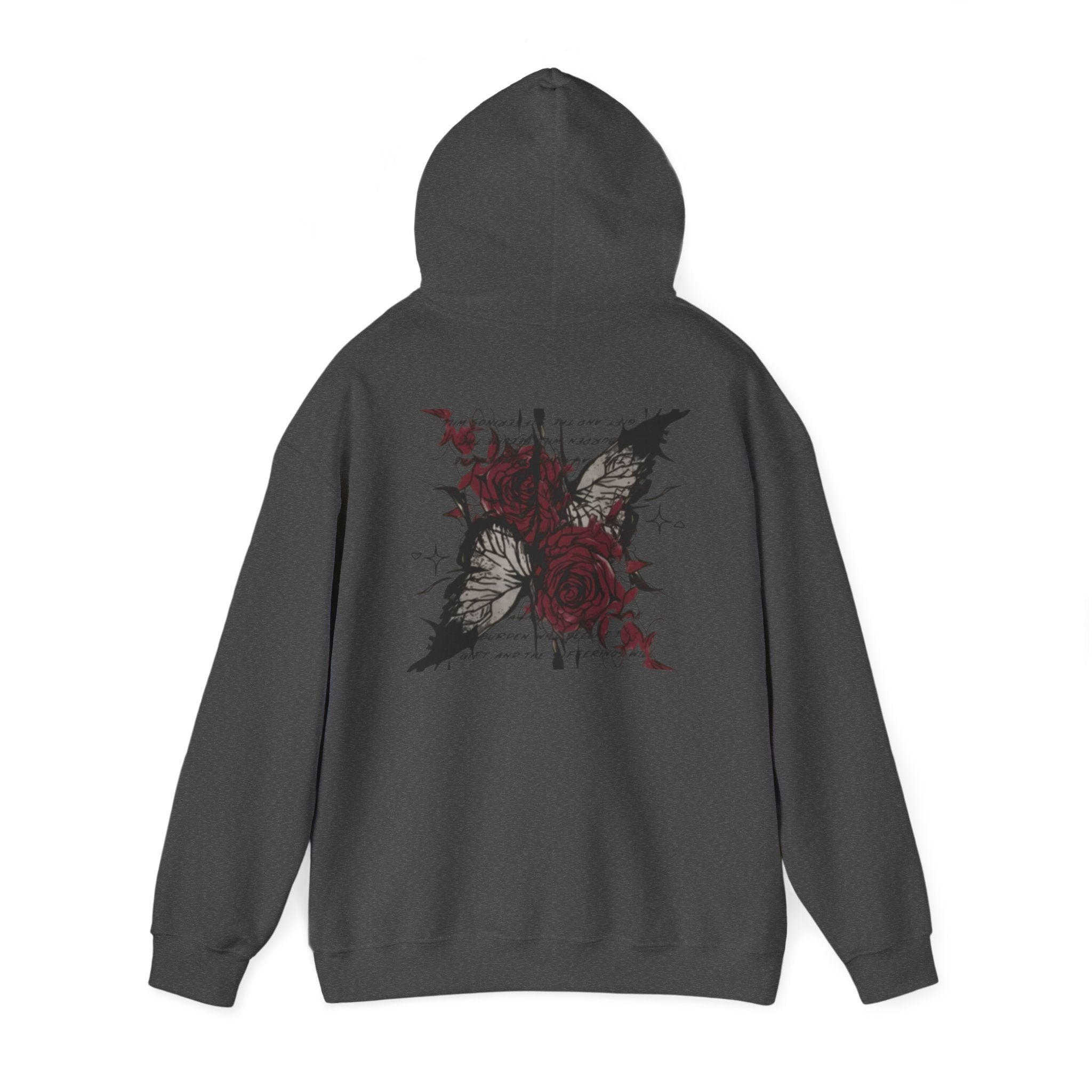 Rose & Wings Hoodie — Gothic Red Rose Skull Graphic Sweatshirt