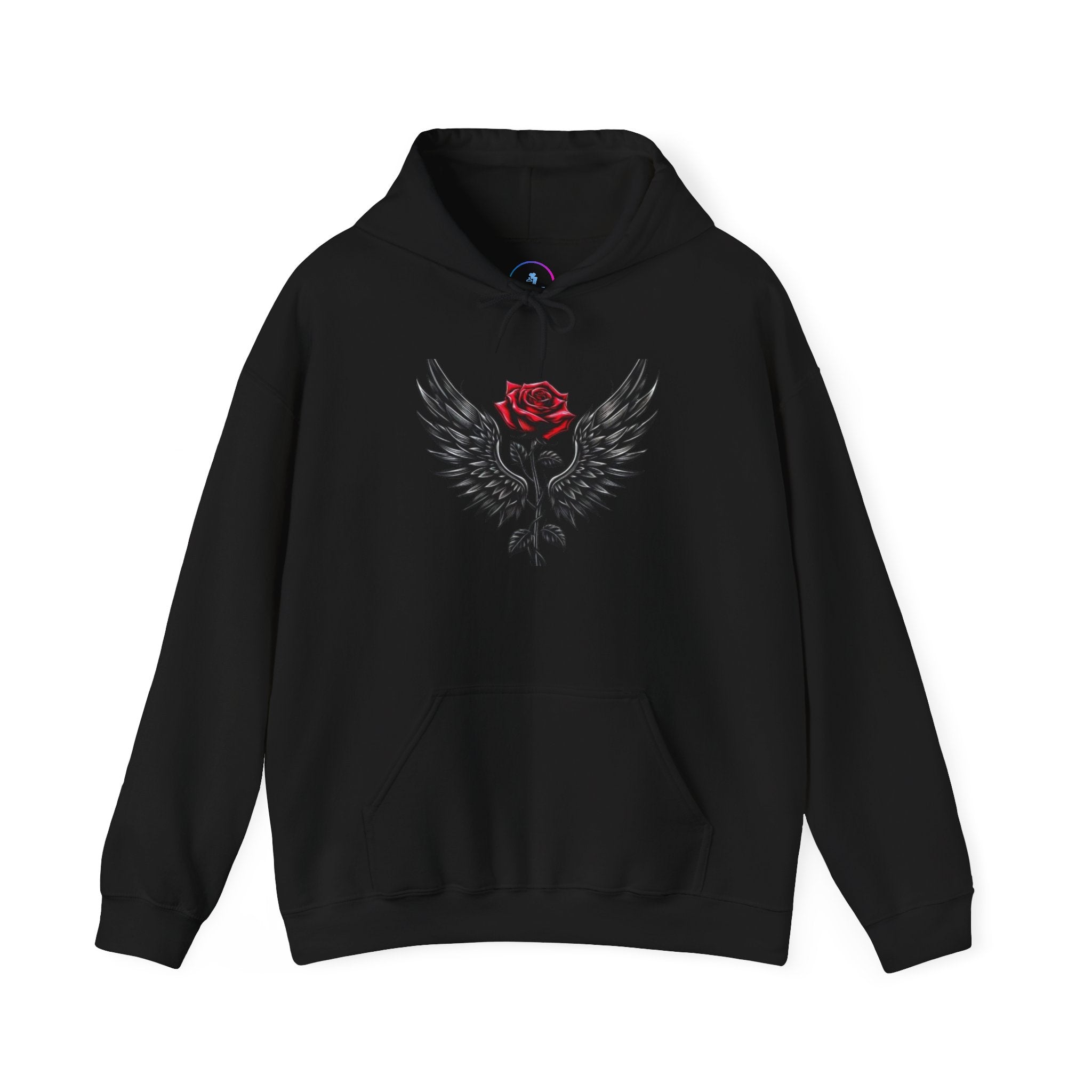 Rose & Wings Hoodie — Gothic Red Rose Skull Graphic Sweatshirt