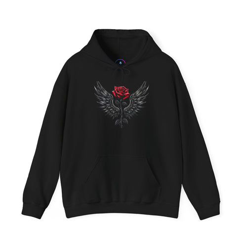 Rose & Wings Hoodie — Gothic Red Rose Skull Graphic Sweatshirt