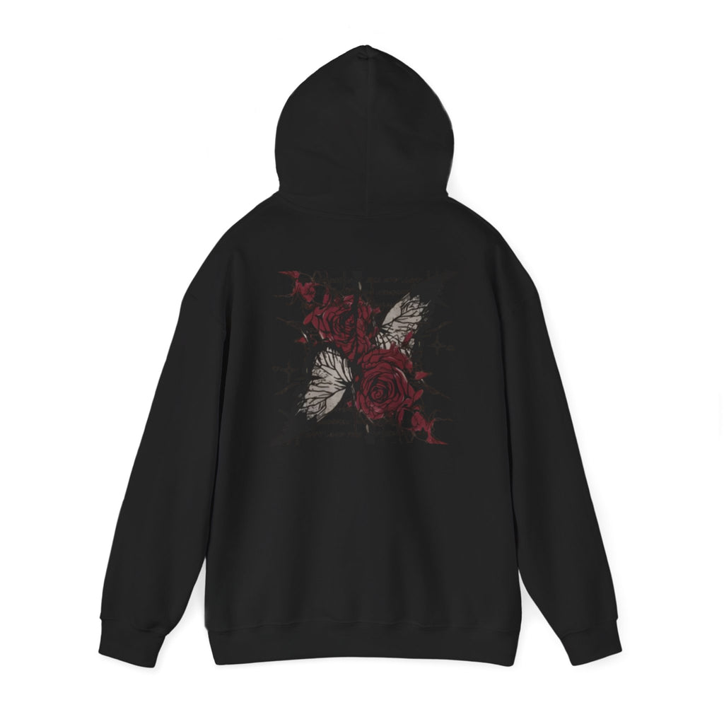 Rose & Wings Hoodie — Gothic Red Rose Skull Graphic Sweatshirt