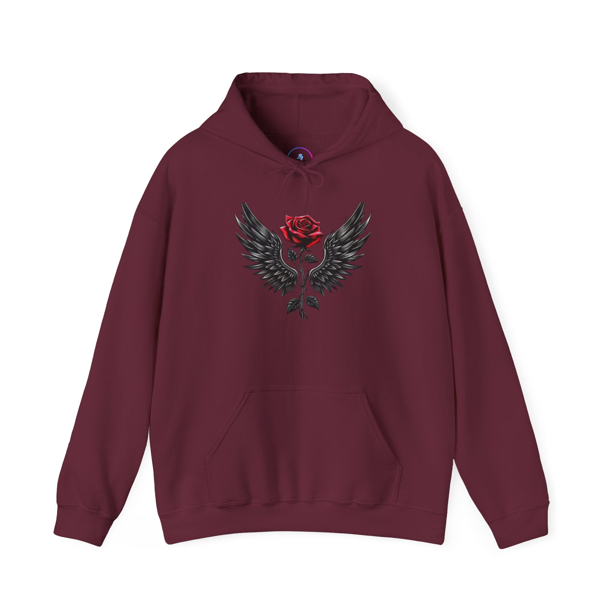 Rose & Wings Hoodie — Gothic Red Rose Skull Graphic Sweatshirt