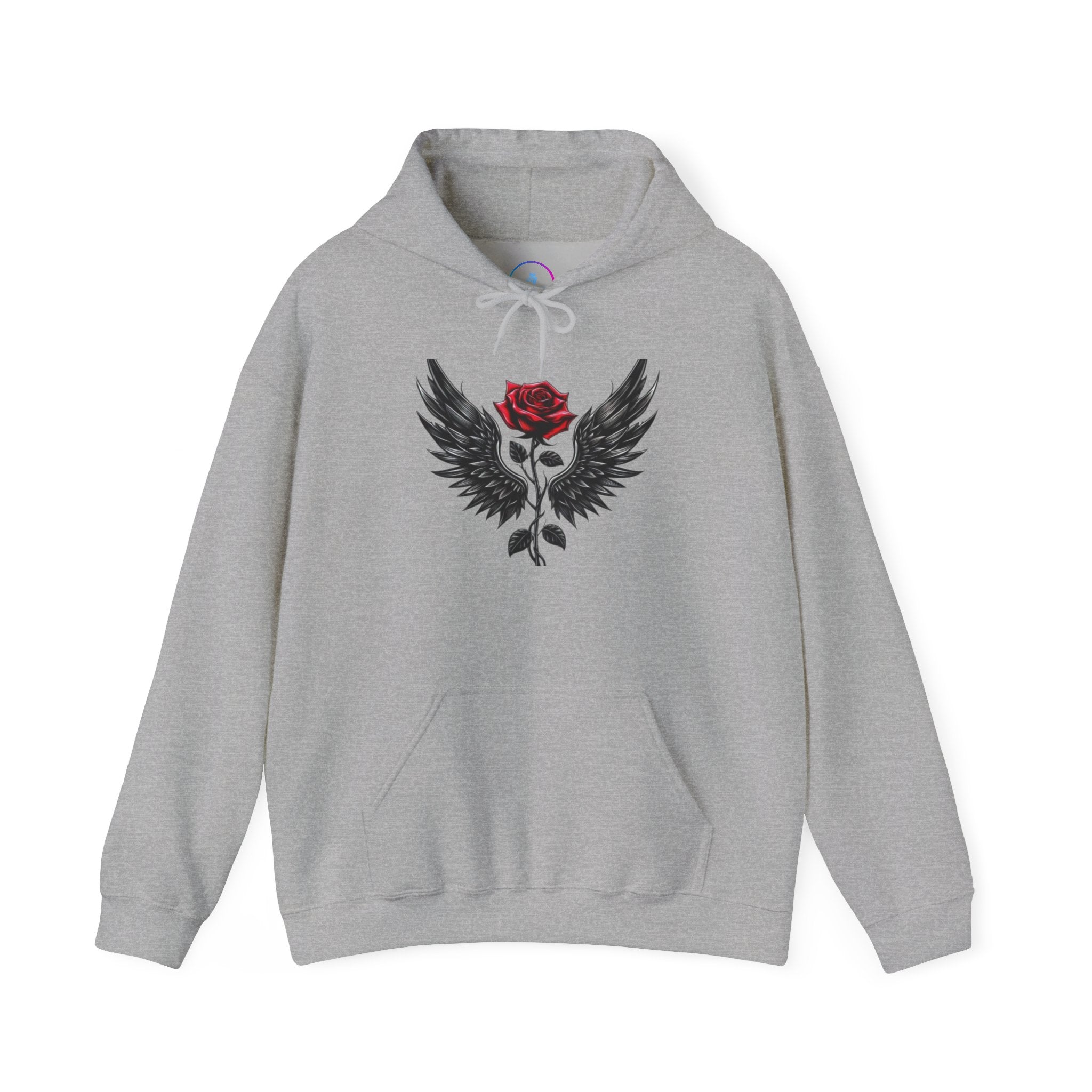 Rose & Wings Hoodie — Gothic Red Rose Skull Graphic Sweatshirt