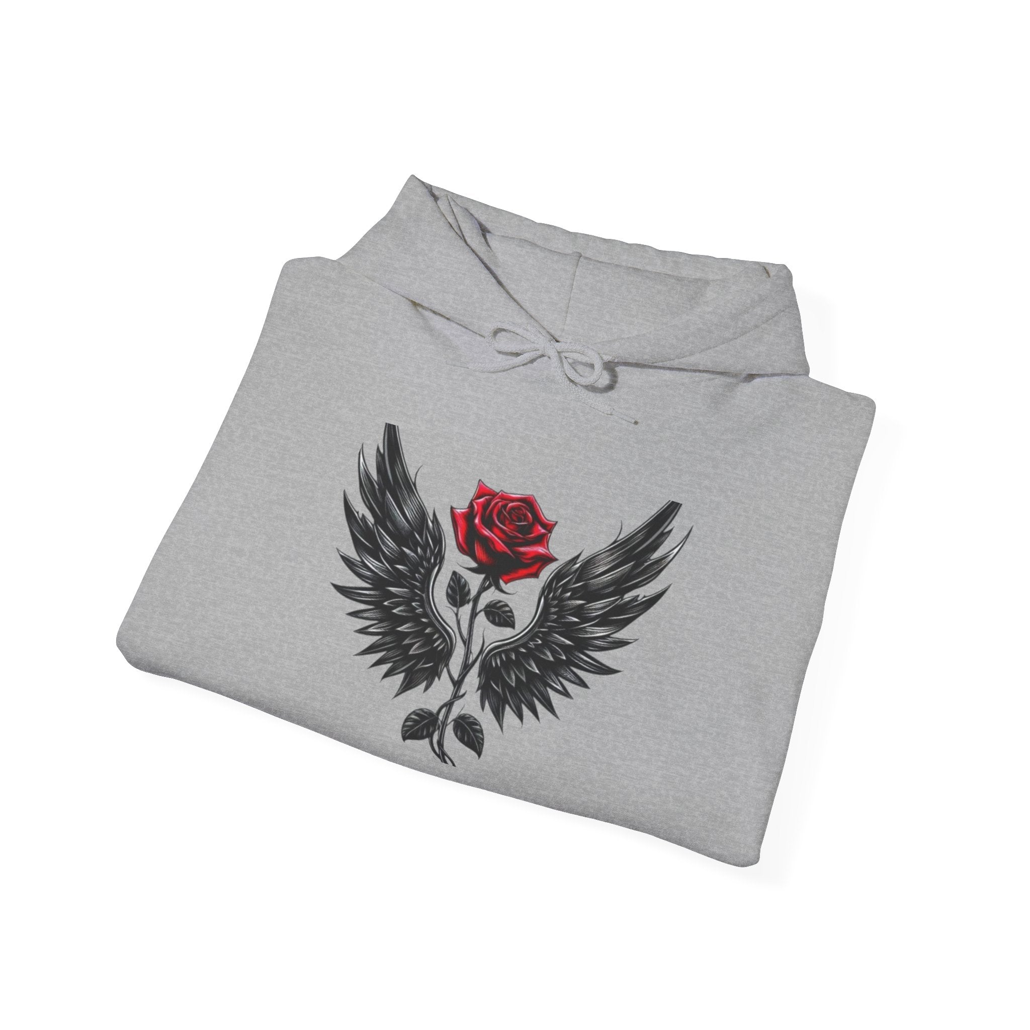 Rose & Wings Hoodie — Gothic Red Rose Skull Graphic Sweatshirt