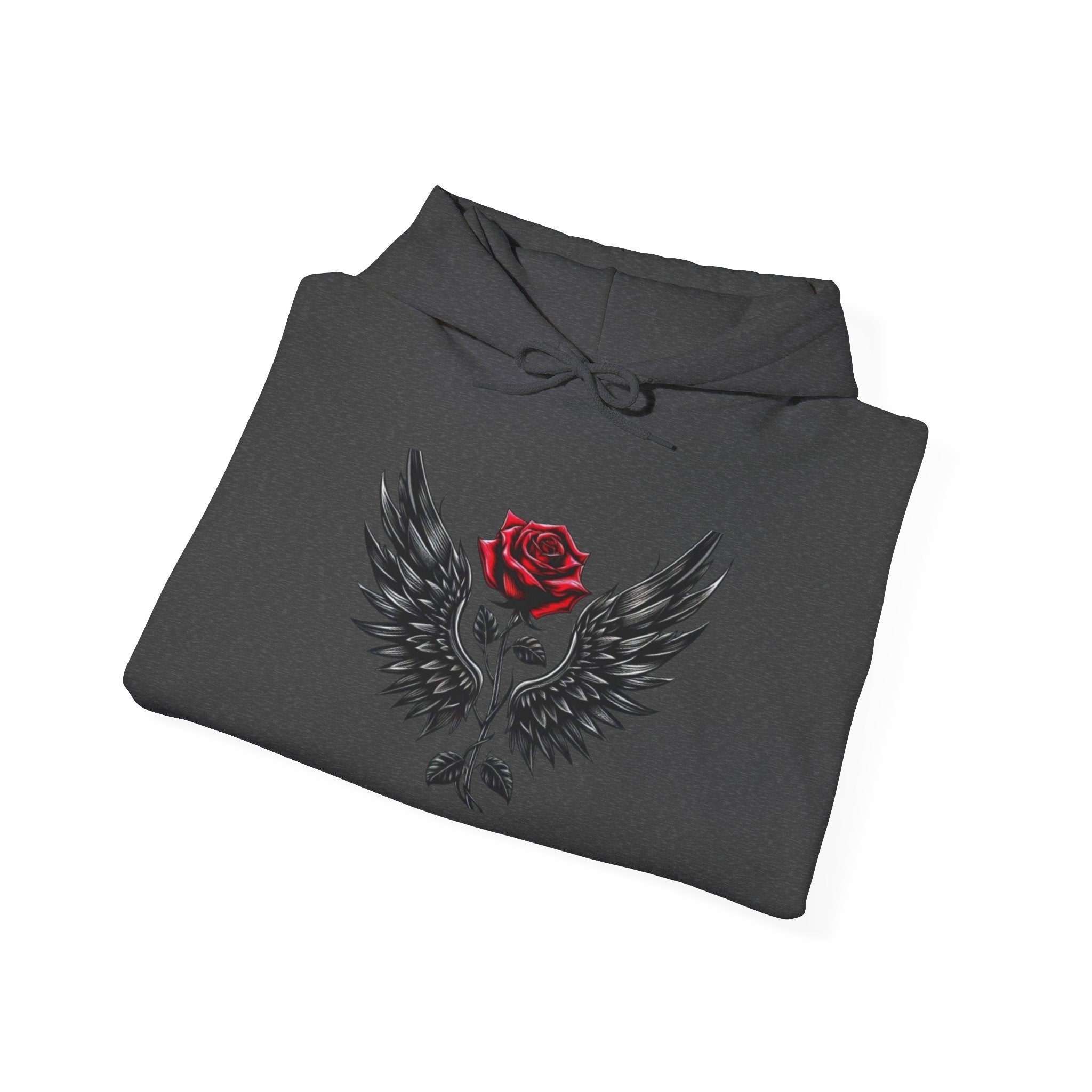 Rose & Wings Hoodie — Gothic Red Rose Skull Graphic Sweatshirt