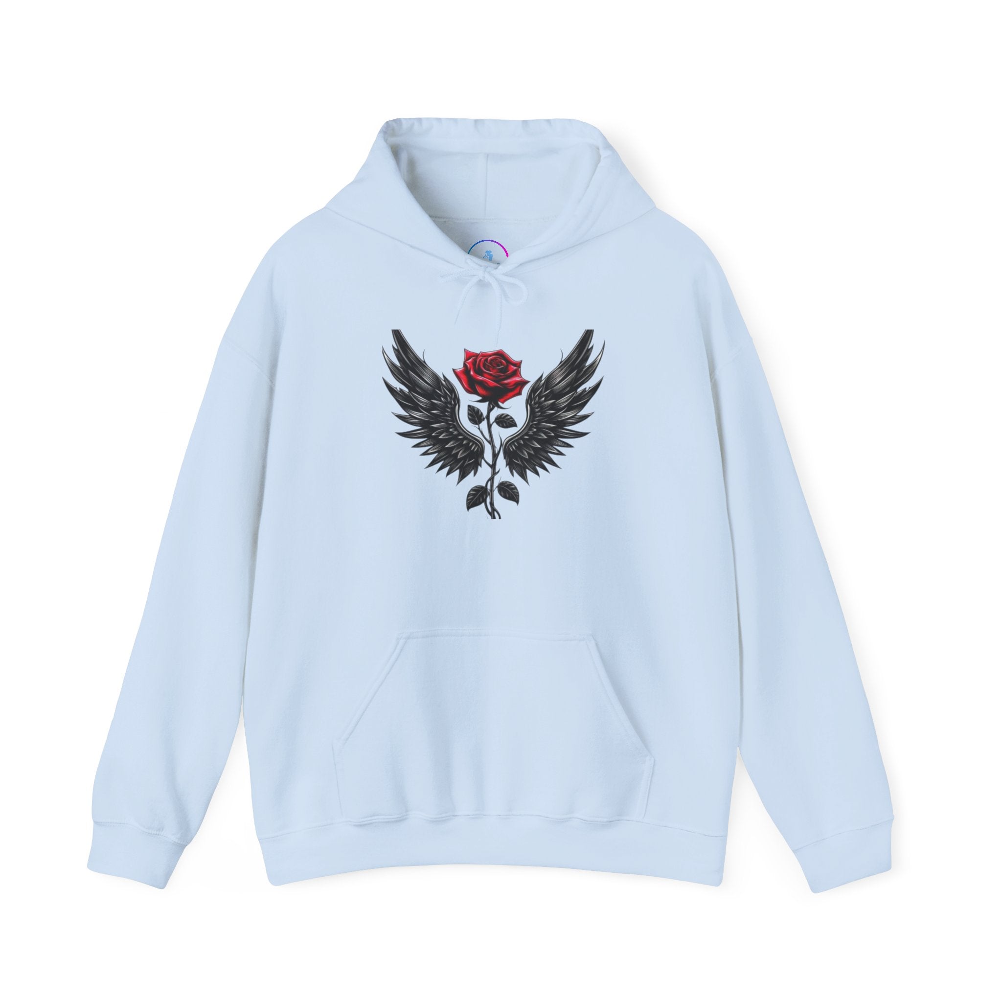 Rose & Wings Hoodie — Gothic Red Rose Skull Graphic Sweatshirt