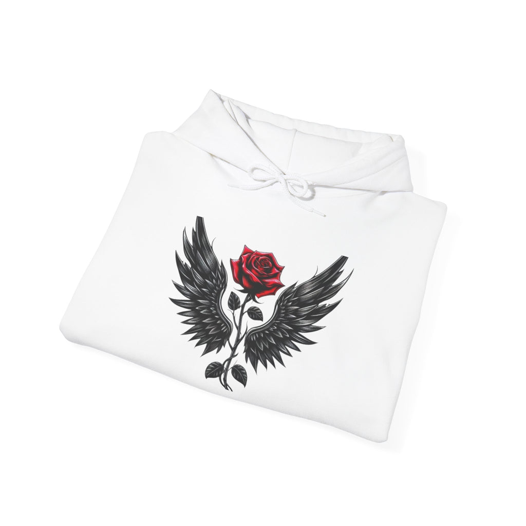 Rose & Wings Hoodie — Gothic Red Rose Skull Graphic Sweatshirt