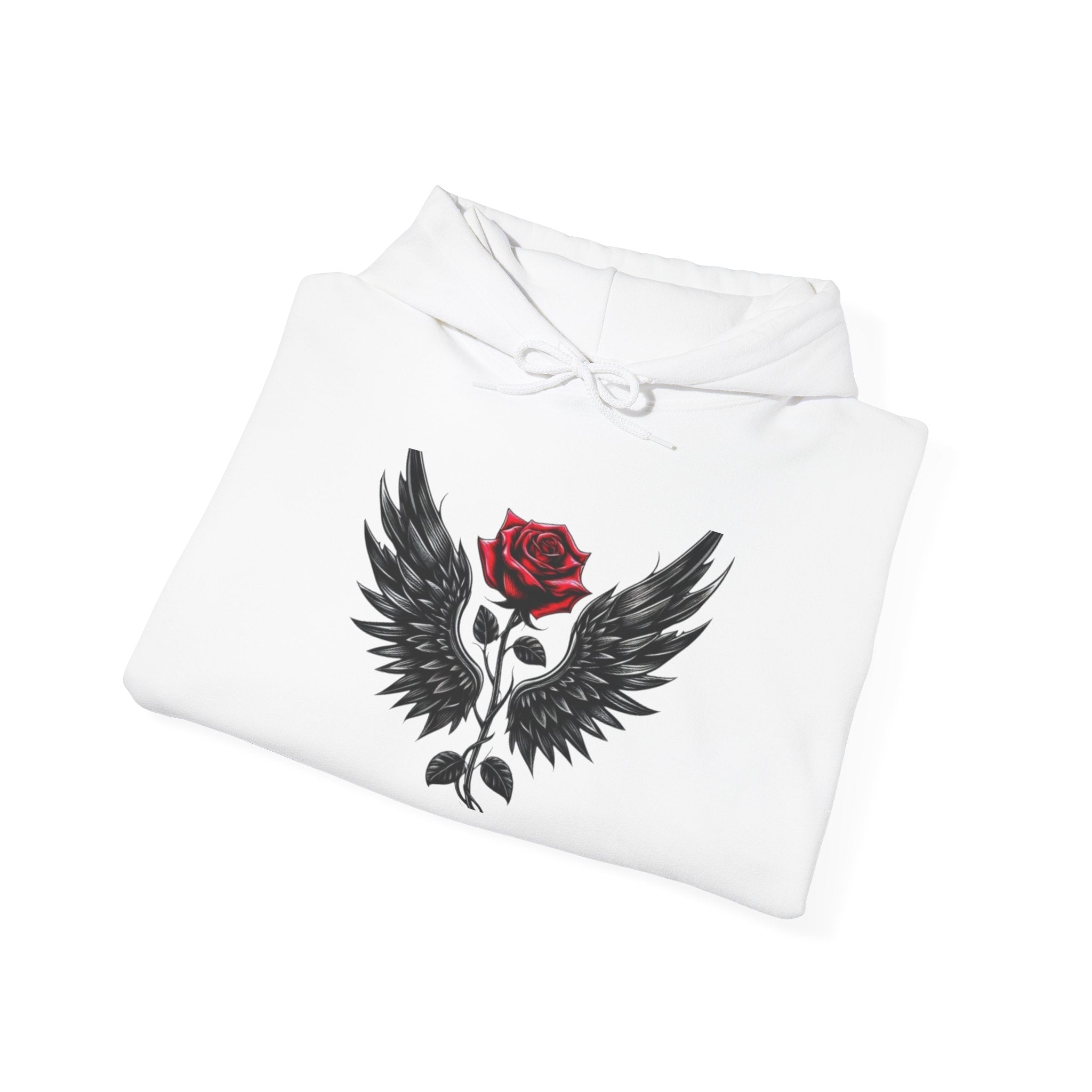 Rose & Wings Hoodie — Gothic Red Rose Skull Graphic Sweatshirt